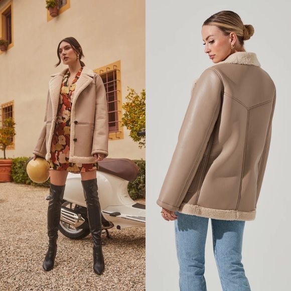 New Revolve ASTR Francine Faux Leather Shearling Jacket Coat - Picture 2 of 6